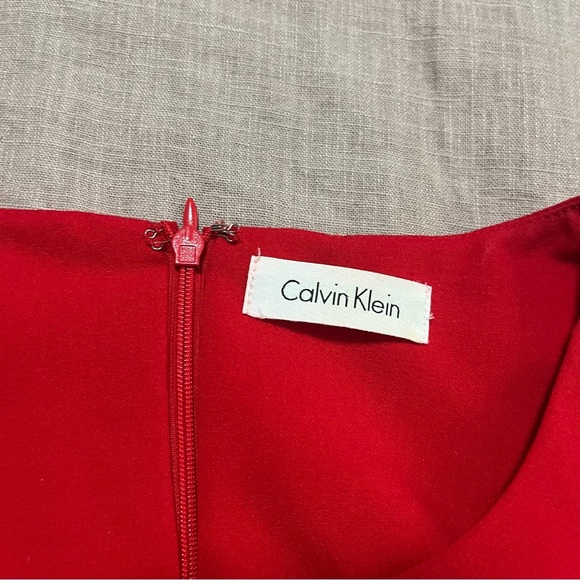 Calvin Klein Vibrant Red Midi Dress Body Con Side Ruching Size 8 Medium Holiday - Picture 7 of 7